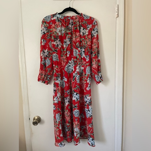 H&M Size 6 Red Flora Crepe Dress - Picture 4 of 11